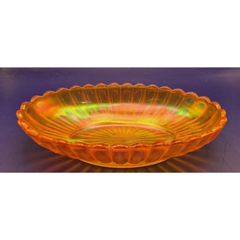 Antique Orange Marigold Bowl Carnival Glass Lustre Ware Oval Scalloped Edge B#30 - Picture 2 of 9